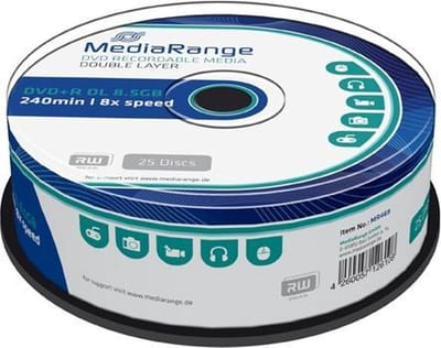 MediaRange DVD+R / Double Layer / 8,5GB / 240 minuten / 8x speed / Cakebox 25 stuks