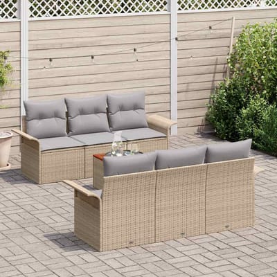 vidaXL - Tuinbank - Set - 7 - st - 6-Aantal - zitplaatsen - Beige - en - Lichtgrijs