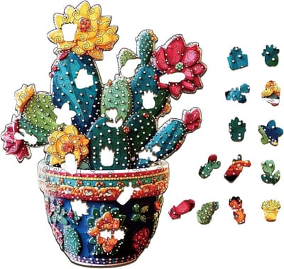 Houten Puzzel - Plantenpuzzel Denkspel - Hersentraining - Handbeschilderd Kunstwerk - 22 x 17 cm - Multicolor