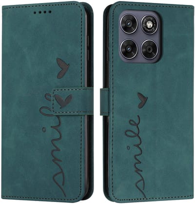 Coverup Hoesje - Geschikt voor Motorola Moto G67 / G77 / G87 Hoesje - Coverup Smile Book Case - Groen