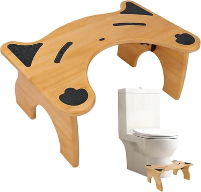 Toiletkruk - Hurkstoel - Comfortabel zitten - Opvouwbaar ontwerp - 7 inch hoogte - Houtkleur