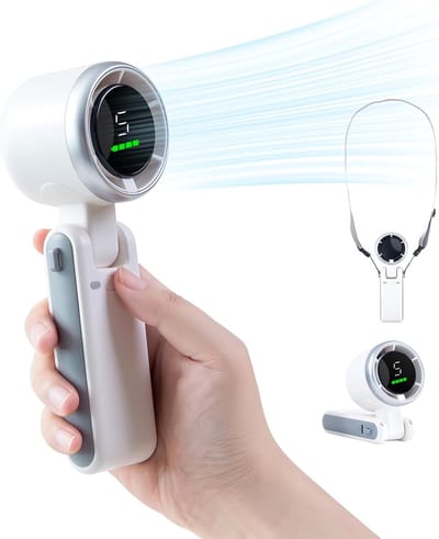 Turbo‑ventilator met 3600mAh‑batterij, LED‑display, 180°‑verstelbaar en 5 snelheden