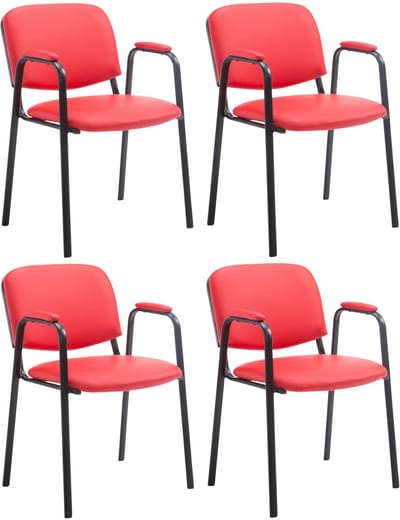 CLP Ken Pro - Stapelstoelen Set van 4 - armleuningen - zwart - 150 kg - Kunstleer/rood