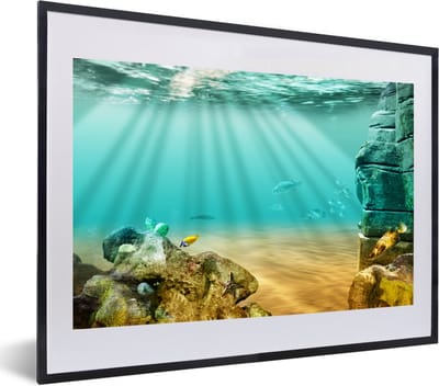 Fotolijst incl. Poster - Zee - Vissen - Water - 60x40 cm - Posterlijst