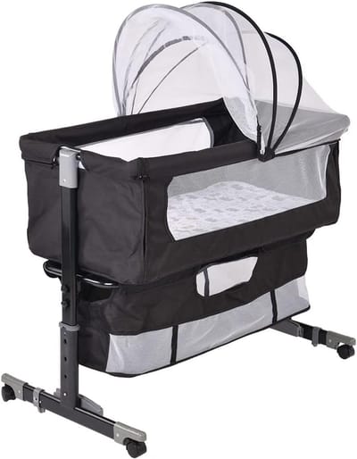 Inklapbare Babywieg en Bijzetbed met Schommelfunctie - Inclusief Matras en Muggennet