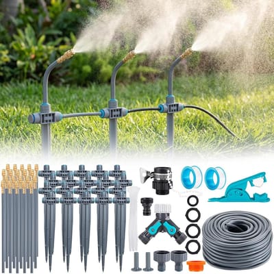 360° automatisch tuinirrigatiesysteem met grondpen, druppelirrigatie met nauwkeurige stroomregeling, sprinklersysteem, koelsysteem voor broeikas, verhoogd bed, terras, balkonpotplanten (20 m x 2)