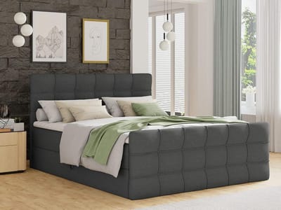Gestoffeerd Tweepersoonsbed met Opbergruimte & Lattenbodem 180x200 cm – Modern Polsterbed met Bedkist – Zachte Jasmine Stof Grijs – Rio Luxe Grey – Pauwhome