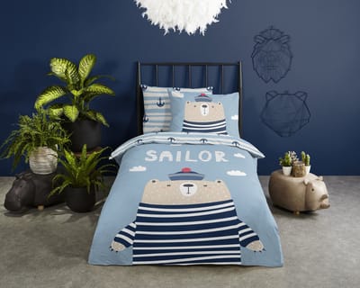 Good Morning dekbedovertrek nautisch beertje - 1 persoons 140x200/220 cm - Blauw - 100% Katoen renforc�