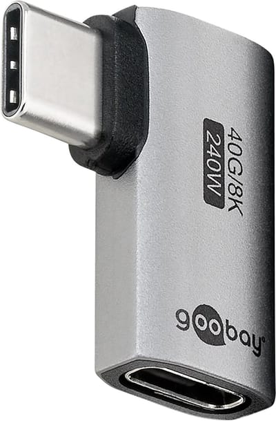 Haakse USB-C (v) naar USB-C (m) Adapter - USB4 - Haaks links en rechts - Pro - Zilver