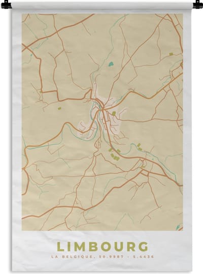 Wandkleed - Wanddoek - Kaart - Plattegrond - Stadskaart - Limbourg - België - 120x180 cm - Wandtapijt