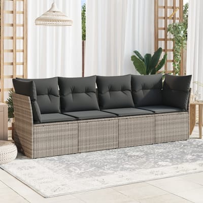 vidaXL - 4-delige - Loungeset - met - kussens - poly - rattan - lichtgrijs