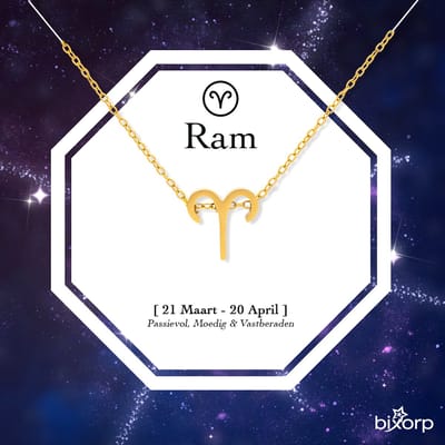 Bixorp Stars Sterrenbeeld Ketting Ram / Aries - Stainless Steel met Goud Verguld - 45cm Ketting met Zodiac Hanger - Inclusief Cadeau Verpakking