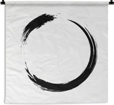 Wandkleed Zwart wit illustratie - Een zwart-wit illustratie van het Ensō-teken Wandkleed katoen 180x180 cm - Wandtapijt met foto