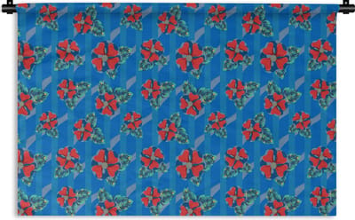 Wandkleed - Wanddoek - Hibiscus - Hawaii - Rood - Patroon - Bloem - 180x120 cm - Wandtapijt