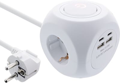 InLine stekkerdoos | 3 contacten | USB-A + USB-C | wit | 2 meter