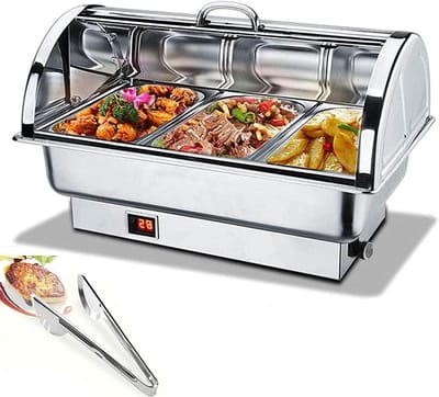 Elektrische voedselwarmer - Buffet server - Eten warm houden - Instelbare temperatuur - 9 liter inhoud - Zilver