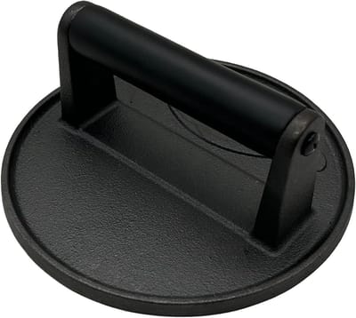 Hamburgerpers Gietijzer - Vleesdrukker Grill - Perfecte Burgers Maken - Gelijkmatig Koken - 17.6 cm Diameter - Zwart