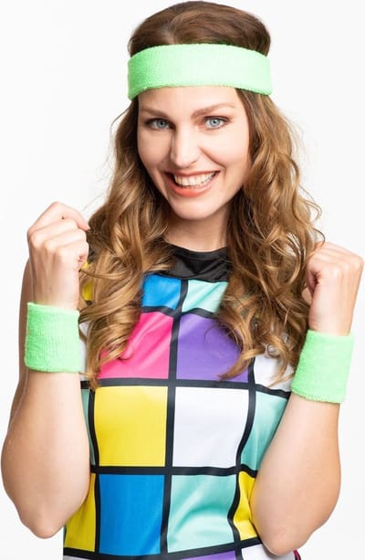 Partychimp Voordeelverpakking 6 pack Set Hoofdband Polsbandjes voor bij Carnavalskleding Dames Carnaval Accessoires Foute Party - Neon Groen – Polyester- 6 pack