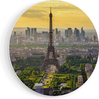 Artaza Forex Muurcirkel Skyline Van Parijs Met De Eiffeltoren - 50x50 cm - Klein - Wandcirkel - Rond Schilderij - Muurdecoratie Cirkel