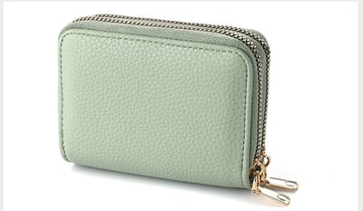 Portemonnee - Pasjeshouder - Dubbele rits - Meerdere vakken - Imitatieleer - PU leder - Money wallet - Papier en muntgeld - Contant geld opbergen - Lichtgroen - Gouden afwerking - 11x8 cm - Jonyx