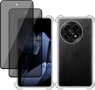 Hoesje + 2x Privé Screenprotector geschikt voor OnePlus 13 – Privacy Tempered Glass - Case Transparant