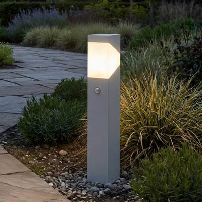 Lucande - Padverlichting, zuillampen - 1licht - Aluminium, polycarbonaat - H: 60 cm - E27 - lichtgrijs, opaalwit