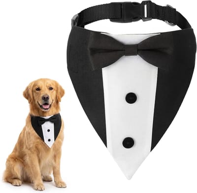 longziming - Formele Honden Tuxedo - Formele Honden Vlinderstrik - 1 Stuk - Verstelbare Honden Tuxedo Halsband - Snelle Gesp Sluiting - Afneembaar DesZwart Wit Kleurstelling - Comfortabel Voor Feesten - S