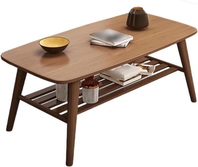 Salontafel Bamboe - Bijzettafel Koffietafel - Woonkamer Decoratie - Dubbellaags Werkblad - 100x60x50CM - Walnoot Kleur