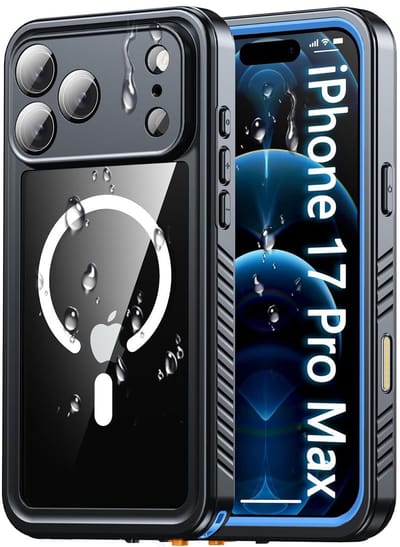 SBG Outdoor Case Waterdicht Hoesje geschikt voor Apple iPhone 17 Pro Max | Compatibel met MagSafe | Onderwater tot twee meter | Antislip greep | IP68-gecertificeerd | Transparant/Zwart