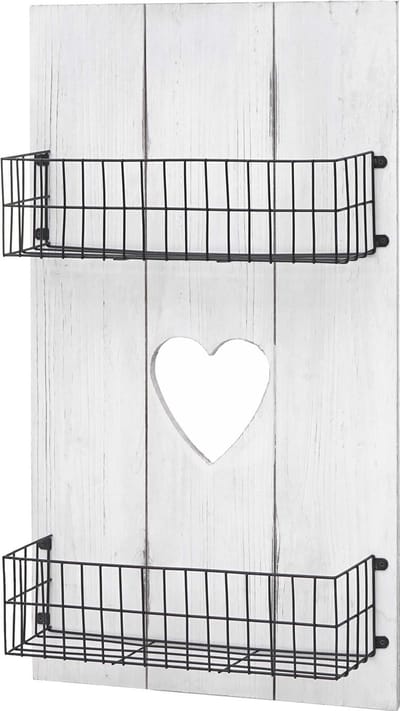 Wandplank MCW-D42, wandpaneel houten plank Legplank met manden, massief hout ~ wit shabby, 70x40x10cm