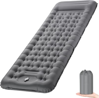 zelfopblazende slaapmat, campingluchtmatras met voetperspomp en kussen, opblaasbare slaapmat voor buiten, ultralicht waterdicht voor wandelen, buiten, kamperen, reizen 195 x 65 x 12 cm - grijs