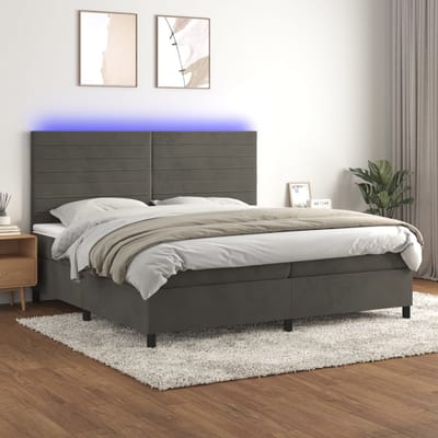 vidaXL - Boxspring - met - matras - en - LED - fluweel - donkergrijs - 200x200 - cm