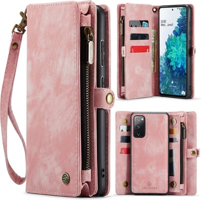 Geschikt Voor Samsung Galaxy S20 FE Hoesje - Solidenz Wallet Case S20 FE - Telefoonhoesje S20 FE - S20 FE Case Met Pasjeshouder - Met Ritsvak - Met Polskoord - Portemonee Hoes - Roze
