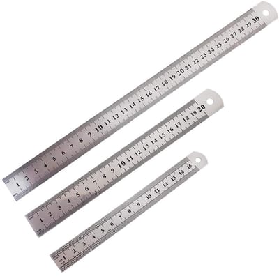 Ynkkvre – Liniaal – set van 3 roestvrijstalen metalen linialen – precisie dubbele schaal – rechte rand – meetinstrument voor engineering, onderwijs, tekeningen, kantoor en school – 15/20/30 cm