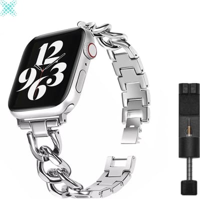 MY PROTECT - Luxe Metalen Chain Bandje - Geschikt Voor Apple Watch Bandje - Series 1/2/3/4/5/6/7/8/9/10/SE/Ultra - 44mm - 45mm - 46mm - 49mm - Zilver