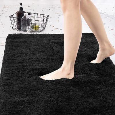 Badmat Antislip Badkamermatten, Zacht en Waterabsorberend Badtapijt, Douchemat Machinewasbaar Duurzame Vloermat, Klein Tapijt Deurmat Keuken Tapijten voor Binnen, 40 x 60 cm, Zwart, 1 Stuk
