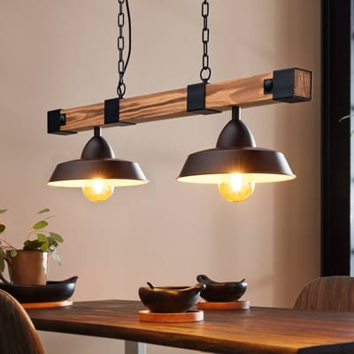 EGLO Oldbury Hanglamp - E27 - 86 cm - Zwart/Bruin/Landelijk - FSC Hout