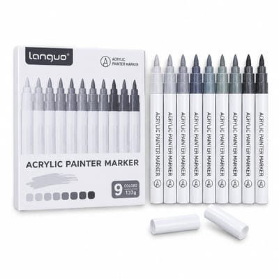 Acrylverf markers - 9 kleuren in hoogwaardige grijstinten - vloeibare inkt met zachte punt - voor tekenen en graffiti - basisverpakking 137 g