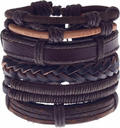 Fako Bijoux® - Armband Leer - Set Vintage - Gevlochten
