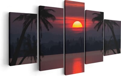 Artaza Canvas Schilderij Vijfluik Zonsondergang Op Het Strand Met Palmbomen - 100x50 - Foto Op Canvas - Canvas Print