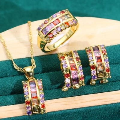 Elegant 4-delig Bruids Sieraden Set Met Schitterende Zirkonia Bevat Oorbellen Ketting Ring Perfect Voor Bruiloften Cadeau Voor Vrouwen 10 brown