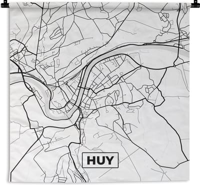 Wandkleed - Wanddoek - Stadskaart – Zwart Wit - Kaart – Huy – België – Plattegrond - 180x180 cm - Wandtapijt