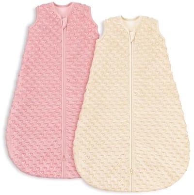 Set van 2 Baby Winter Slaapzakken 1.5 Tog voor Baby's 0-6 Maanden met Rits in Roze en Apricot