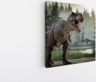 Saammp Canvas Schilderij - Dino in de natuur - Kinderkamer - 20x20 - Foto op canvas - Wanddecoratie - Muurdecoratie Woonkamer - Slaapkamer decoratie - Canvas Print