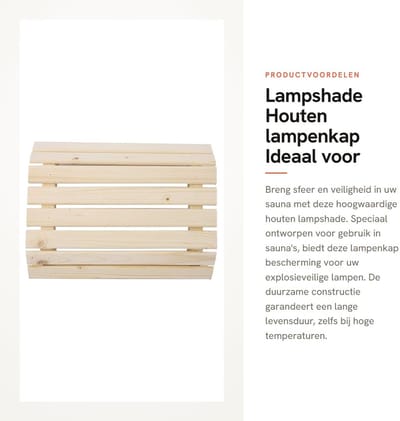 Dailygoods - Lampshade - Houten lampenkap - Ideaal voor sauna - 30 cm lang - Explosieveilig - Sauna accessoires - Geschikt voor hoge temperaturen