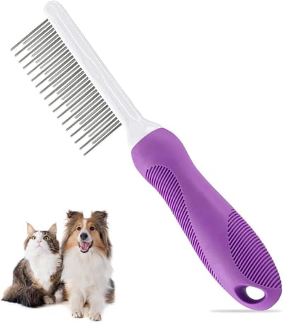 Famanu – Hondenkam en hondenborstel voor lang haar, kattenkam van roestvrij staal, voor het verwijderen van klitten en dode haren, paars