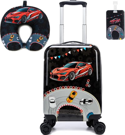Kinderkoffer Set - Reiskoffer Kinderen - Vakantie Voorbereiden - Inclusief Neksteun - 41 cm Handbagage - Auto