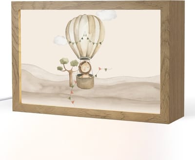 Nachtlampje 30x20 cm - Kinder lampje - Luchtballon - Leeuw - Watercolor - Safari - Dieren - Tafellamp kinderkamer - Slaapkamer lamp - Bedlamp kinderen - Kinderlampje stopcontact - Wandlamp babykamer - Nachtlampjes