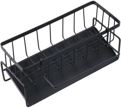 EXCITAT Opbergbox - Opbergbox voor gootsteen - Sponshouder voor keuken - met afvoerbak - Geschikt voor keukens, badkamers, hotels, restaurants - Zwart