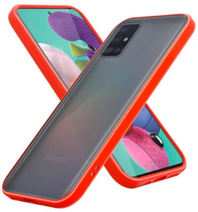 Cadorabo Hoesje geschikt voor Samsung Galaxy A51 4G / M40s in Mat Rood - Zwarte Knopen - Hybride beschermhoes met TPU siliconen Case Cover binnenkant en matte plastic achterkant